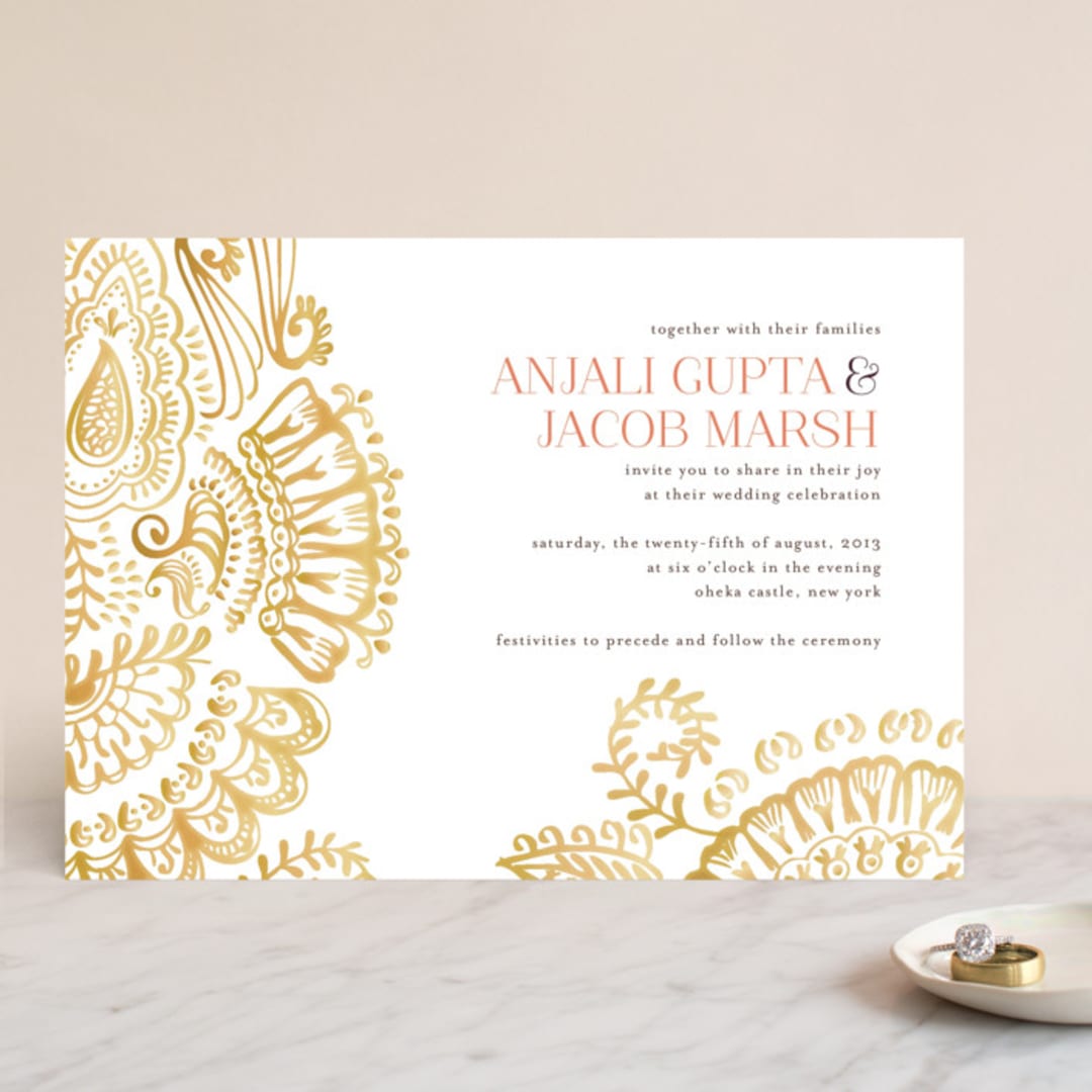 "Modern Mehndi" - Wedding Invitations in Gold by Laura Condouris - Front