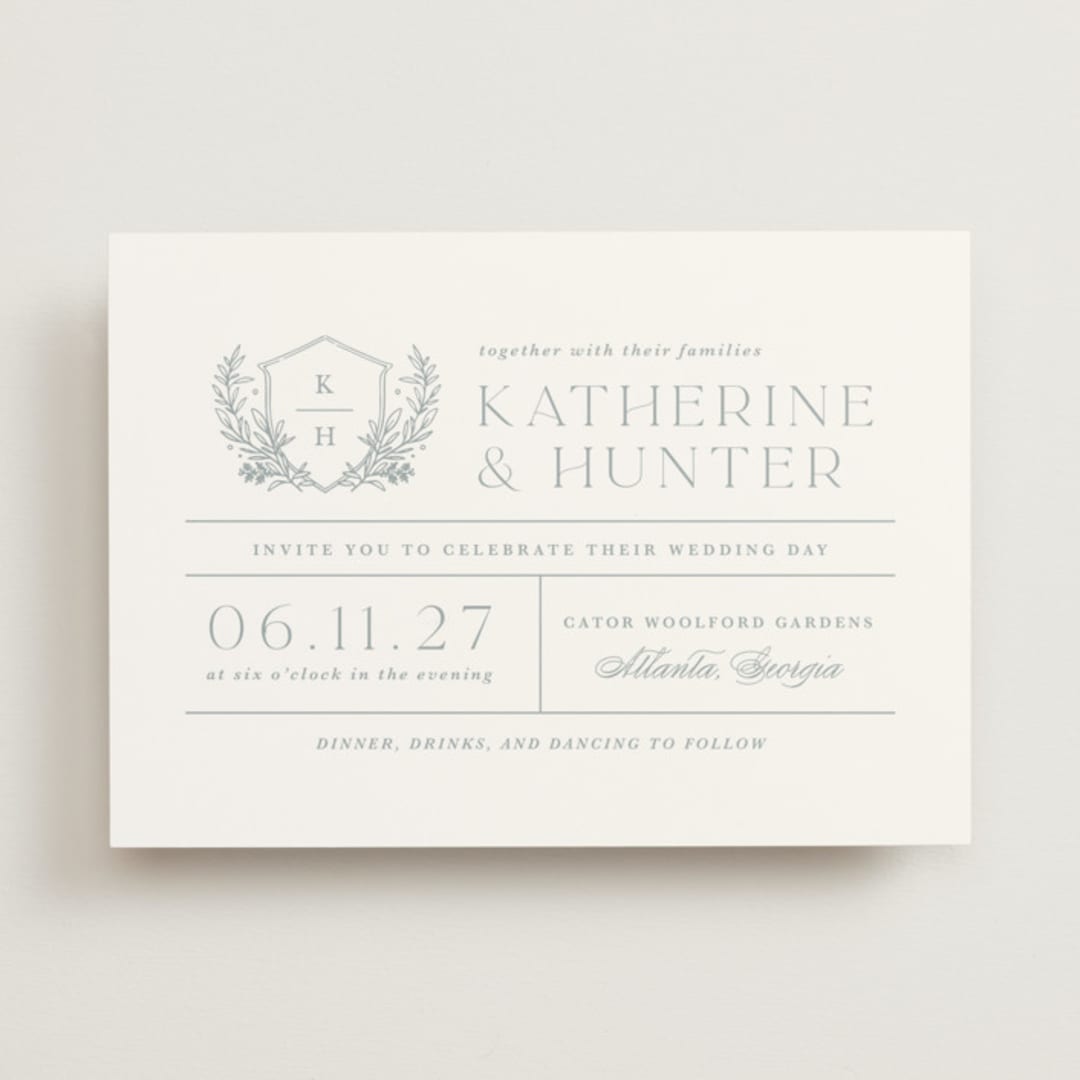 "Modern Crest" - Wedding Invitations in Sea by Kristen Smith - Front