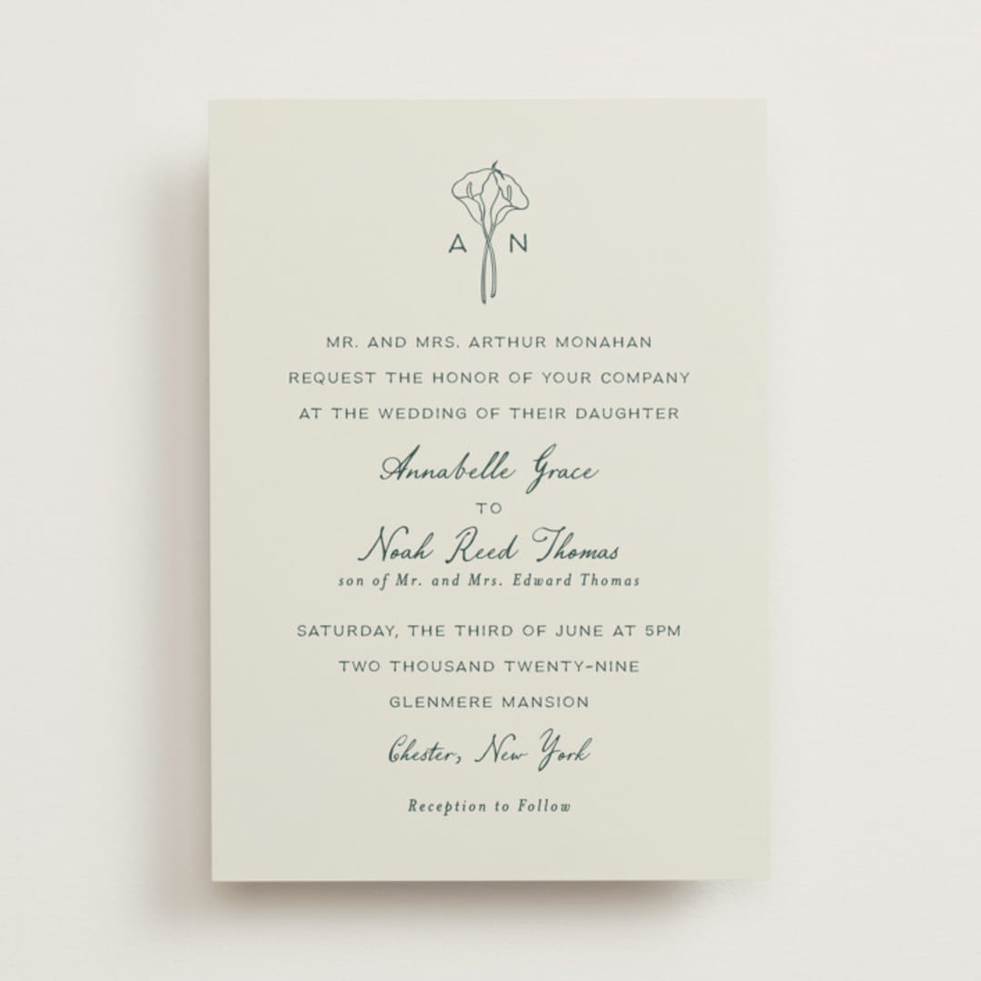 "Pair of Calla Lilies" - Wedding Invitations in Sage by Leah Bisch - Front