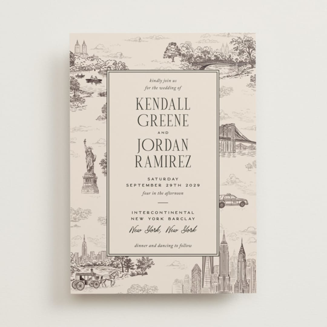 "New York Toile" - Wedding Invitations in Antique by Jenna Holcomb - Front