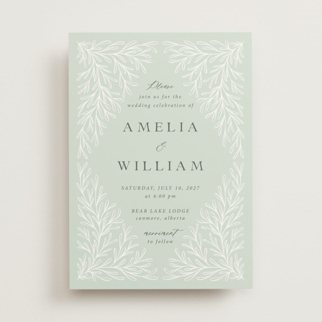 "Fairy Forest" - Wedding Invitations in Sage by Kristen Knechtel - Front