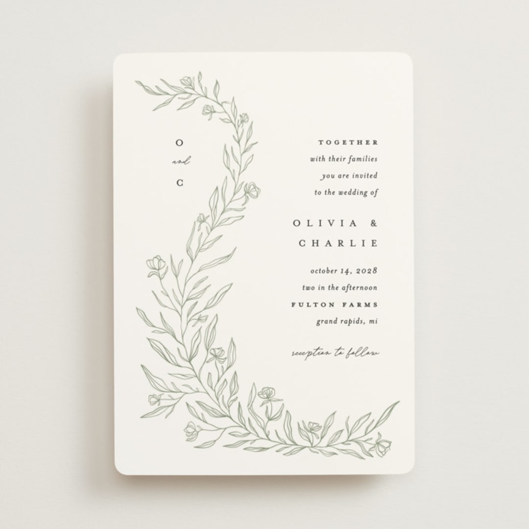 "Floral Cascade" - Wedding Invitations in Fern by Pixel and Hank - Front
