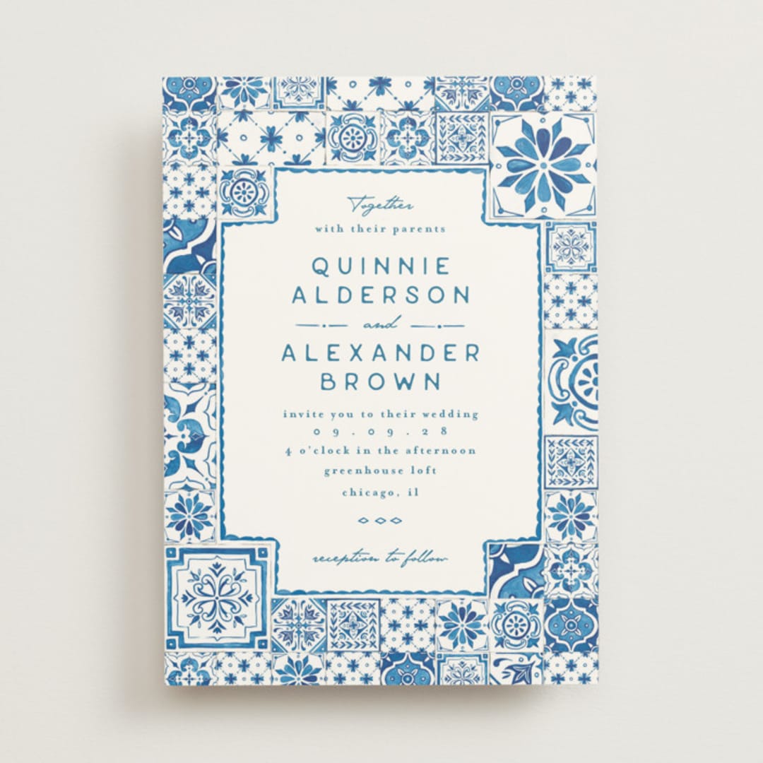 "watercolor tile" - Wedding Invitations in Navy by Anastasia Makarova - Front