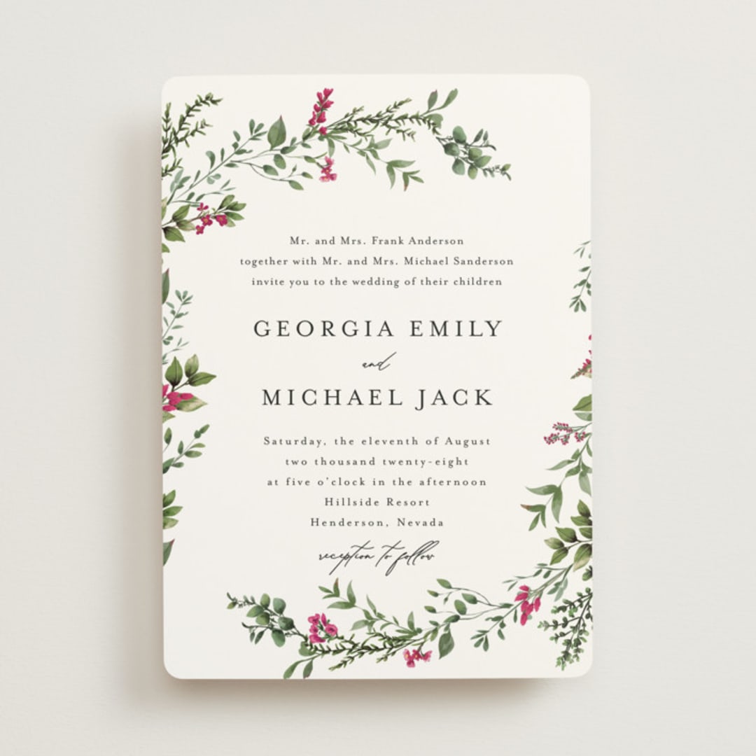 "Romantic Florals" - Wedding Invitations in Peony by Susan Moyal - Front