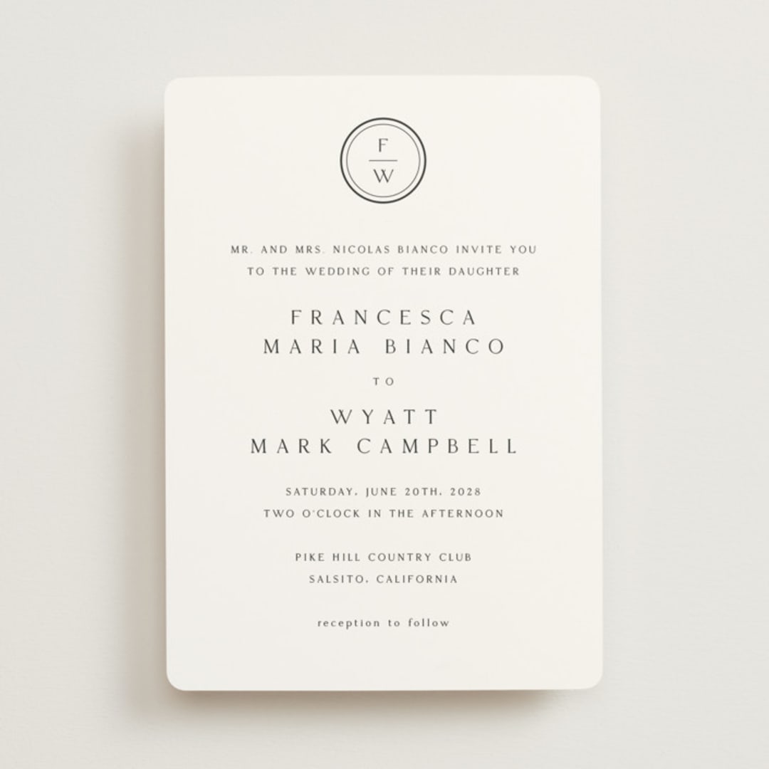 "Circle monogram" - Wedding Invitations in Cotton by Stacey Meacham - Front
