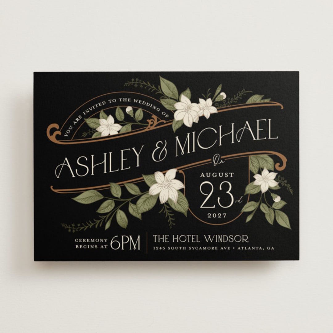 "Vintage Print" - Wedding Invitations in Licorice by GeekInk Design - Front