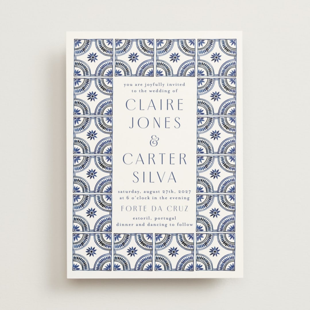 "watercolor tile" - Wedding Invitations in Cobalt by Katharine Watson - Front