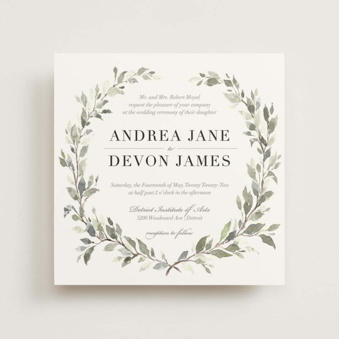 "Watercolor Wreath" - Wedding Invitations in Linen by Katrina Crouch - Front