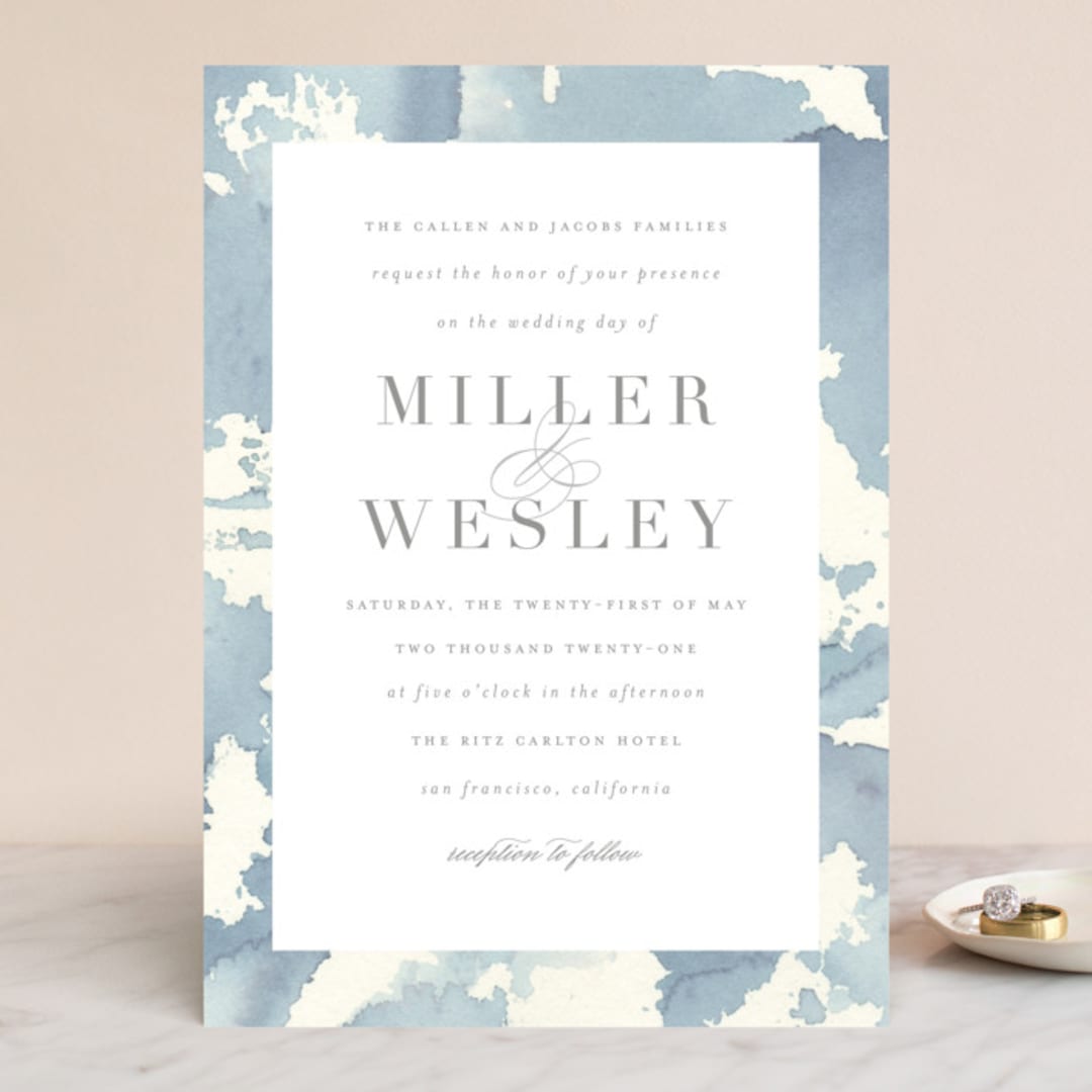"Reverie" - Wedding Invitations in Periwinkle by Sara Hicks Malone - Front