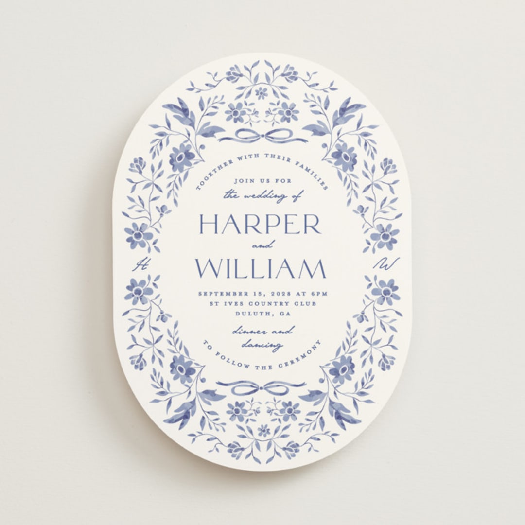 "Daisy Toile" - Wedding Invitations in Blue Willow by Susan Zinader - Front
