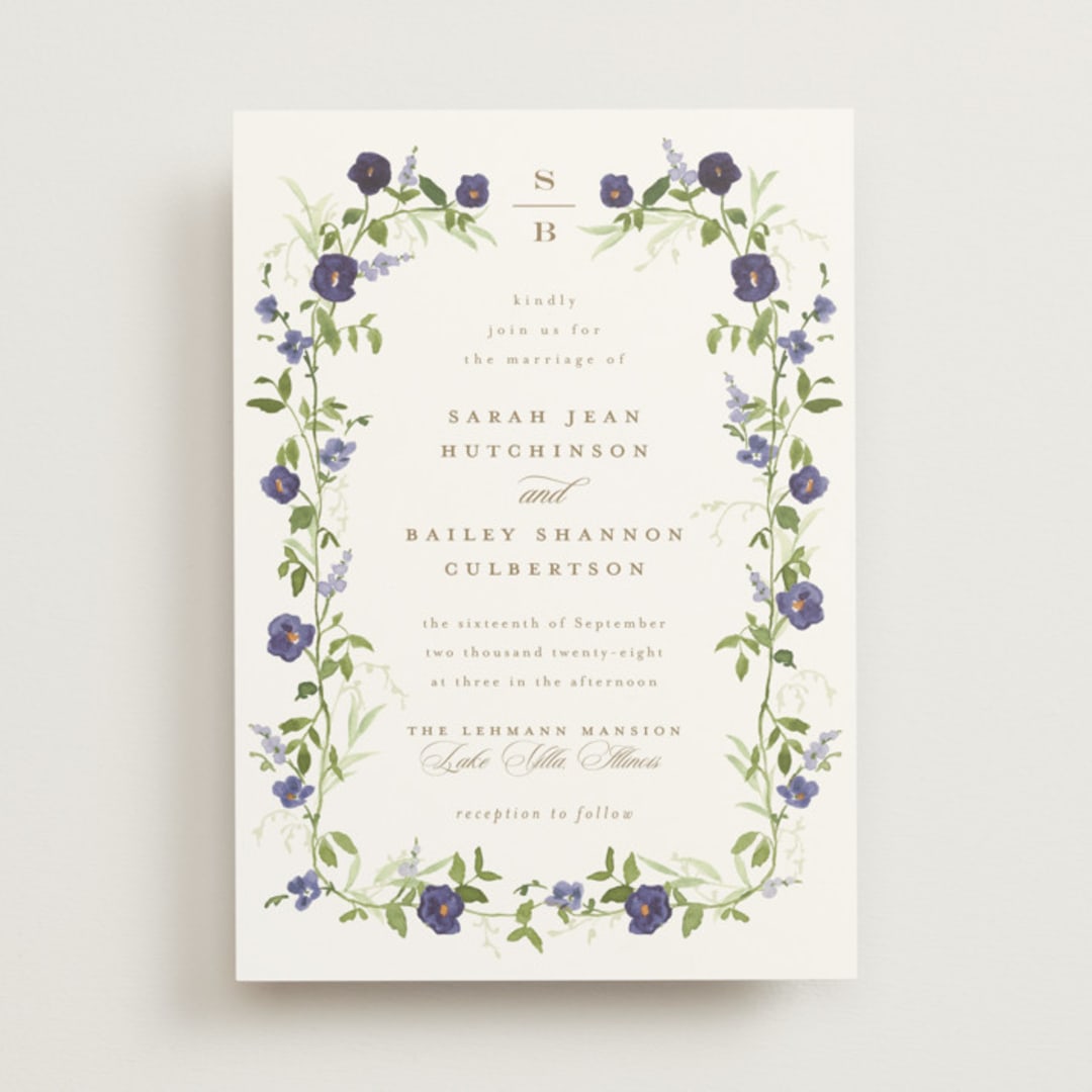 "Wildflower Trellis" - Wedding Invitations in Iris by Everett Paper Goods - Front