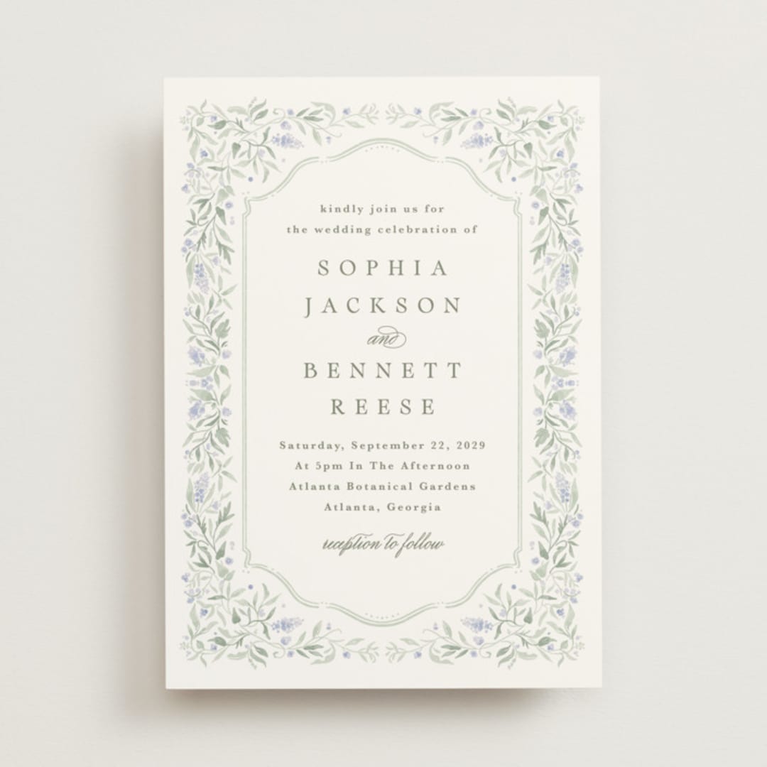 "Delicate Vines" - Wedding Invitations in Periwinkle by Kristen Smith - Front