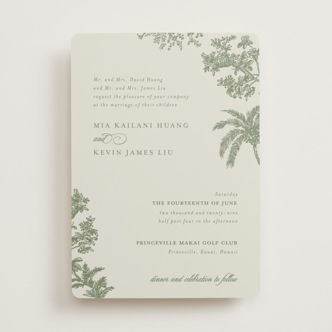 "Vintage Tropics" - Wedding Invitations in Jungle by Jenna Holcomb - Front