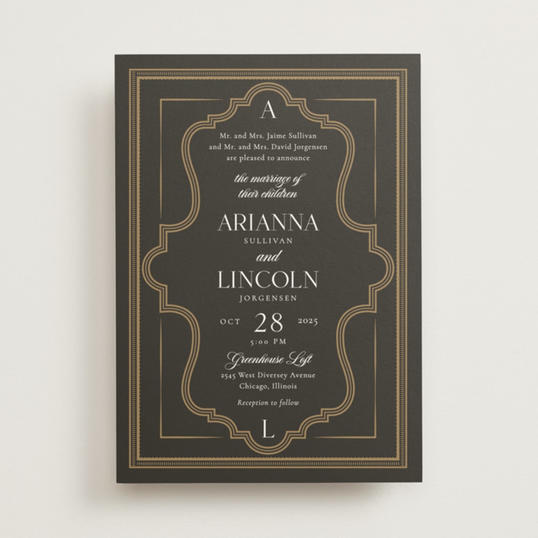 "Arabesque" - Wedding Invitations in Obsidian by Robert and Stella - Front