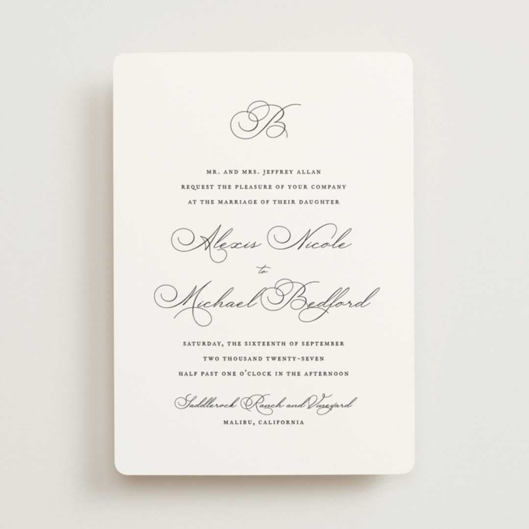 "Initial" - Wedding Invitations in Pearl by Jennifer Postorino - Front