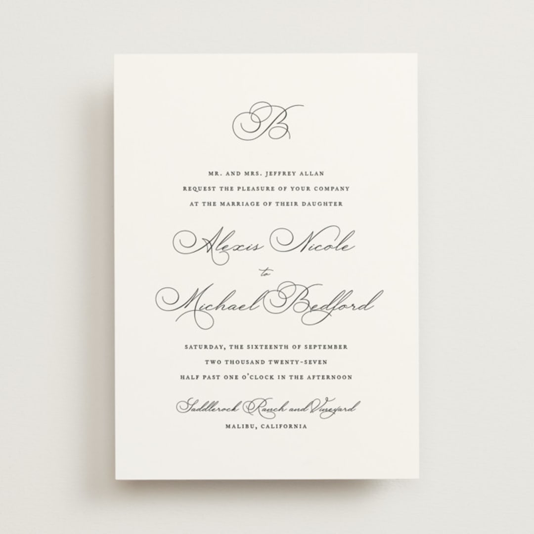 "Initial" - Wedding Invitations in Pearl by Jennifer Postorino - Front