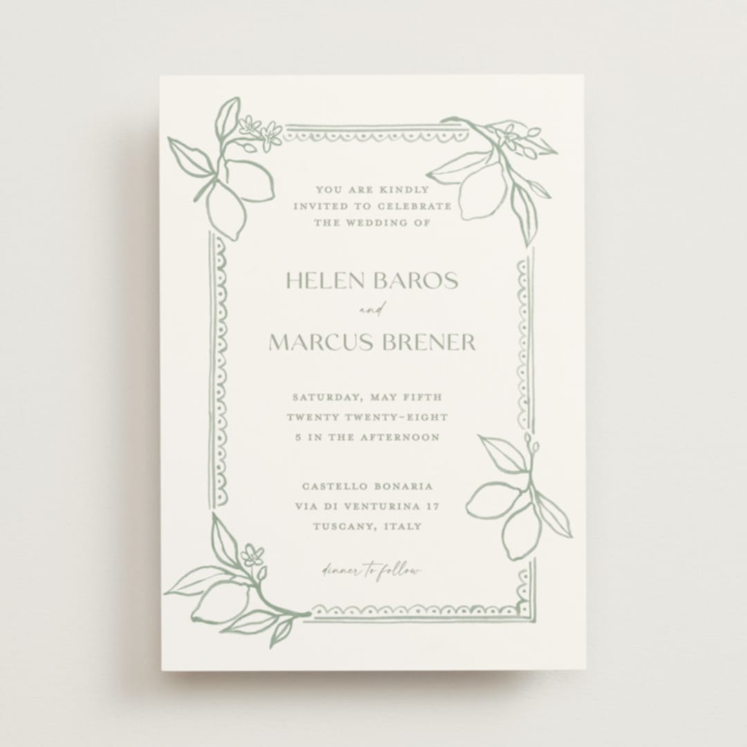 "Mediterraneo" - Wedding Invitations in Sage by Pati Cascino - Front
