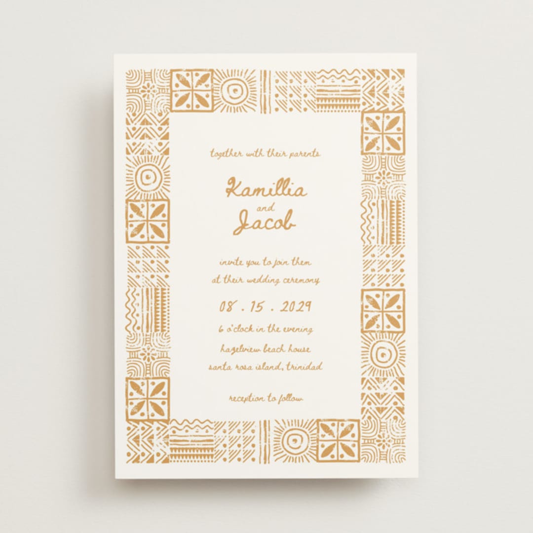 "Tribal Rythm" - Wedding Invitations in Amber by Selima Akhter - Front