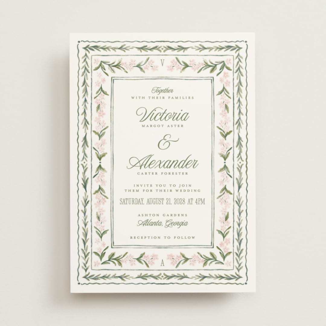 "Vintage Sketched" - Wedding Invitations in Peony by Jenna Holcomb - Front