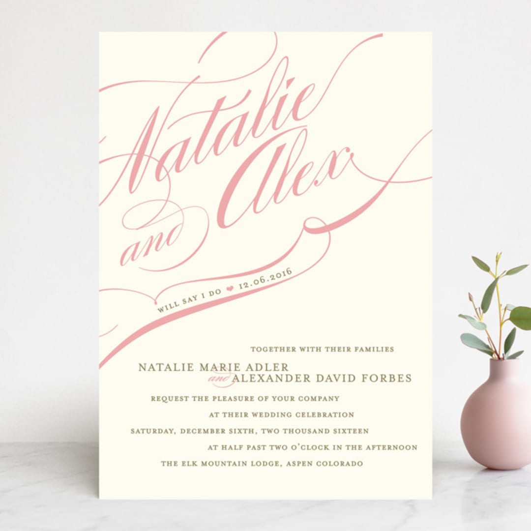 "Winter Flourish" - Wedding Invitations in Petal Pink by Annie Clark - Front
