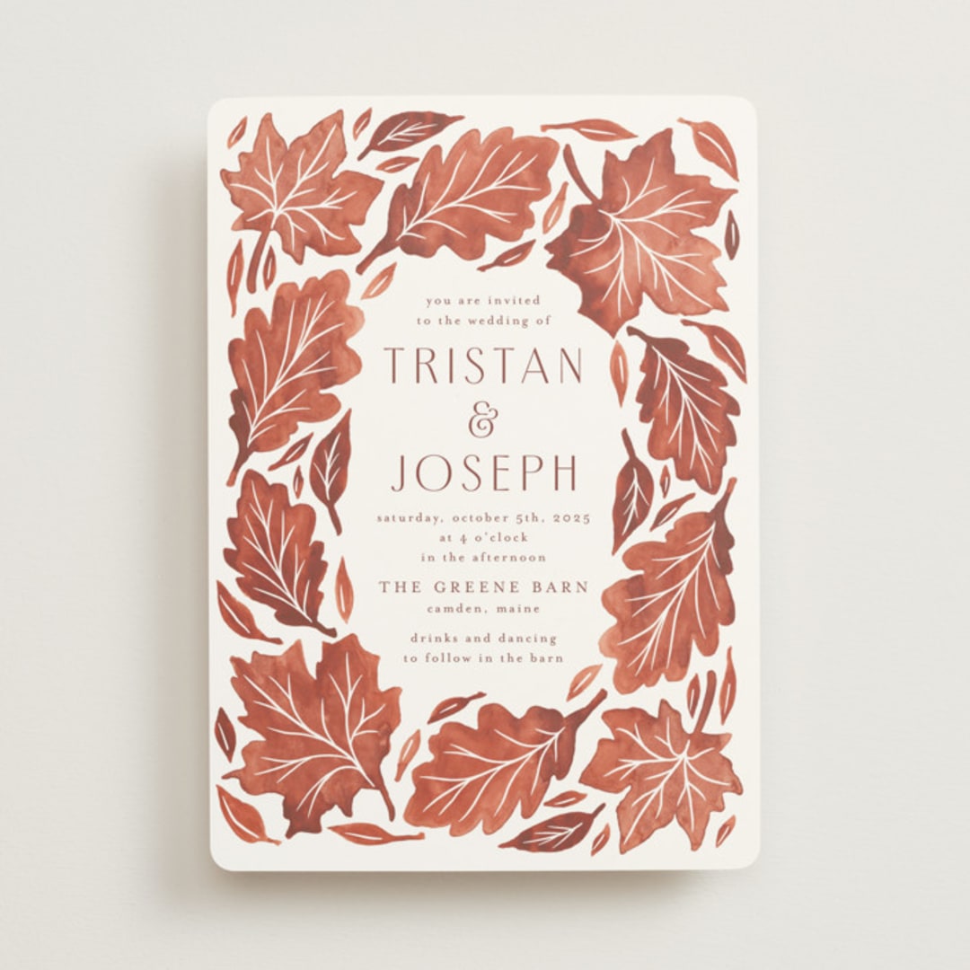 "Watercolor Fallen Leaves" - Wedding Invitations in Copper by Katharine Watson - Front
