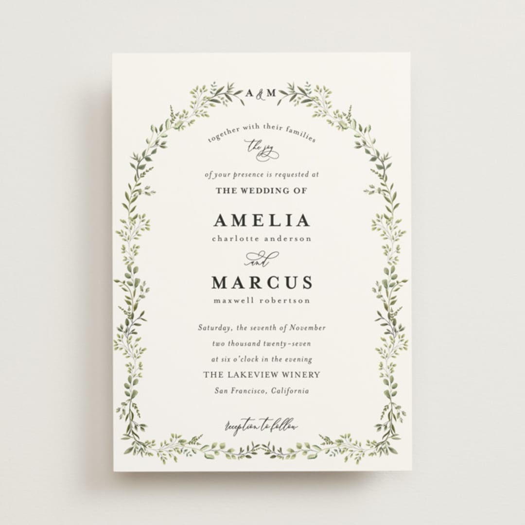 "Monogramed Arch" - Wedding Invitations in Sage by Susan Moyal - Front