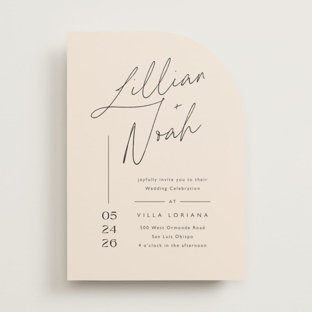 "Modern Aligned" - Wedding Invitations in Creampuff by Carolyn MacLaren - Front