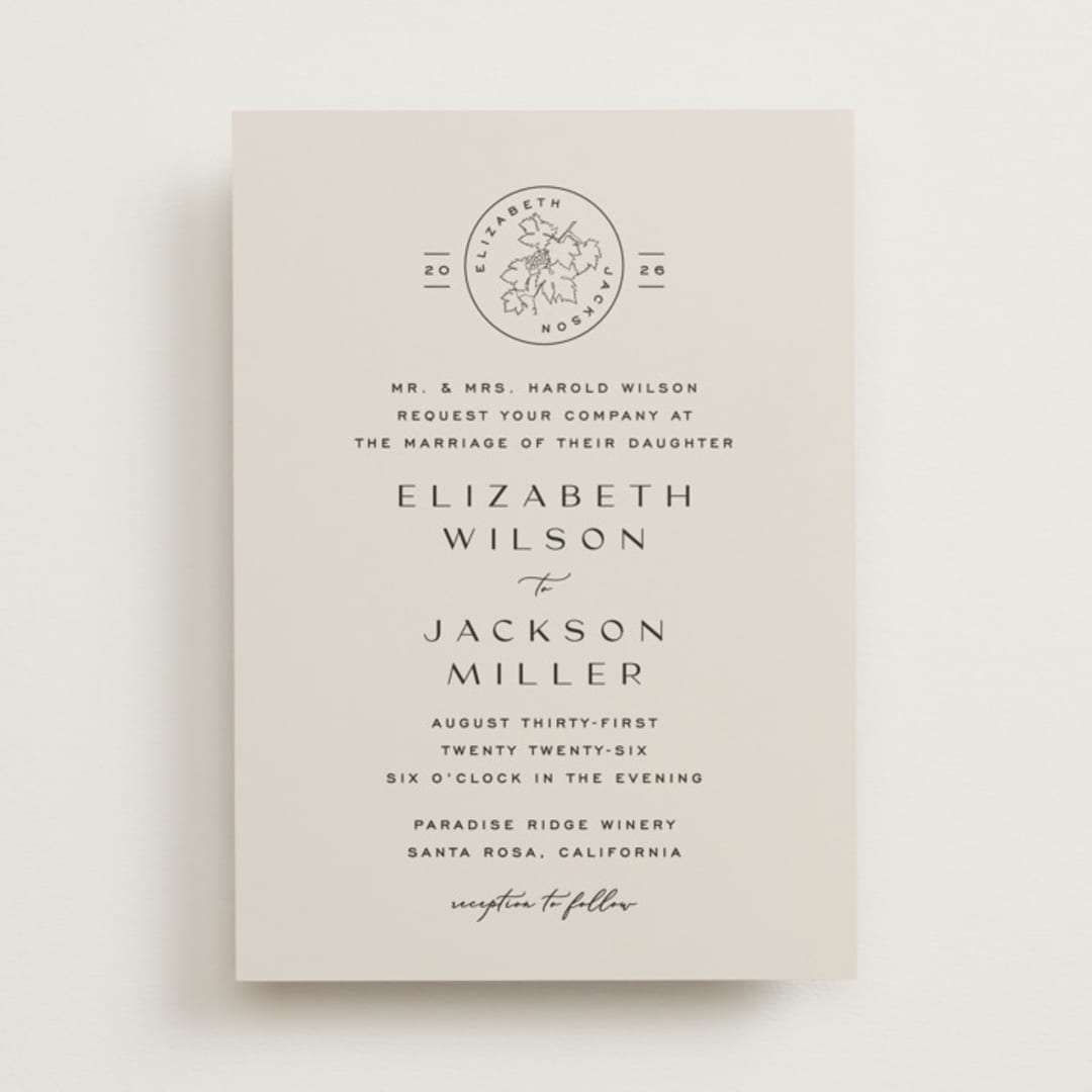"Wine Label" - Wedding Invitations in Stone by Owl and Toad - Front