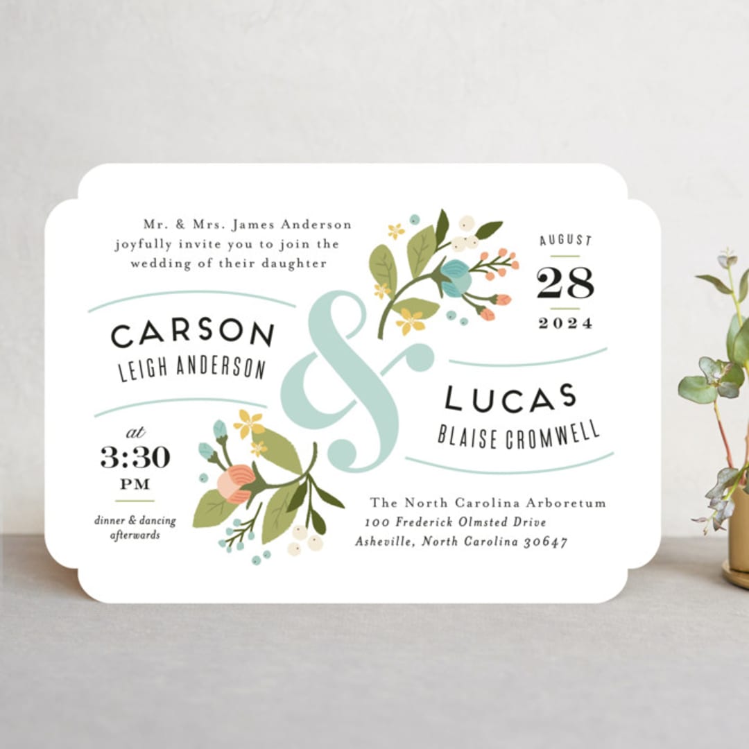 "Floral Ampersand" - Wedding Invitations in Sea Breeze by Jennifer Wick - Front