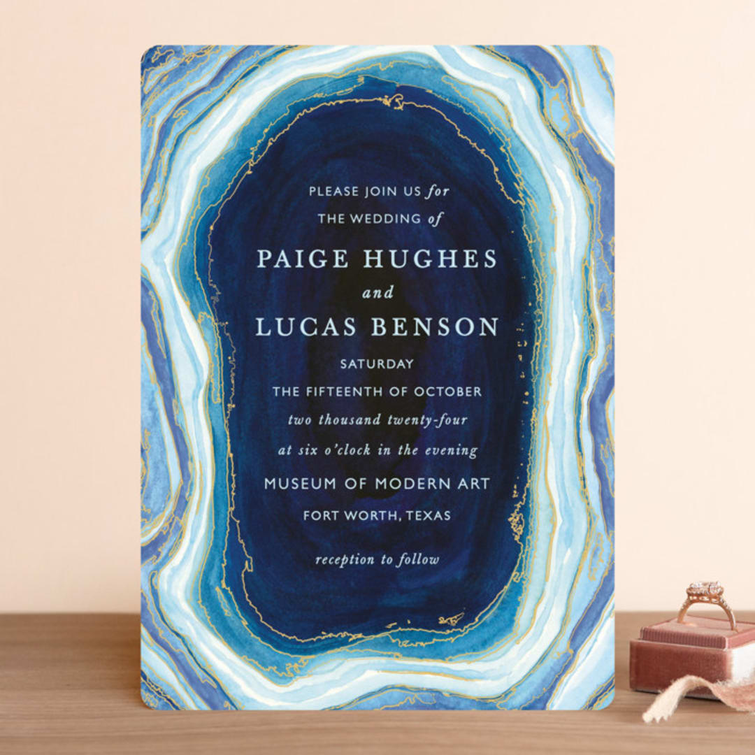 "Gilt Agate" - Wedding Invitations in Navy by Kaydi Bishop - Front