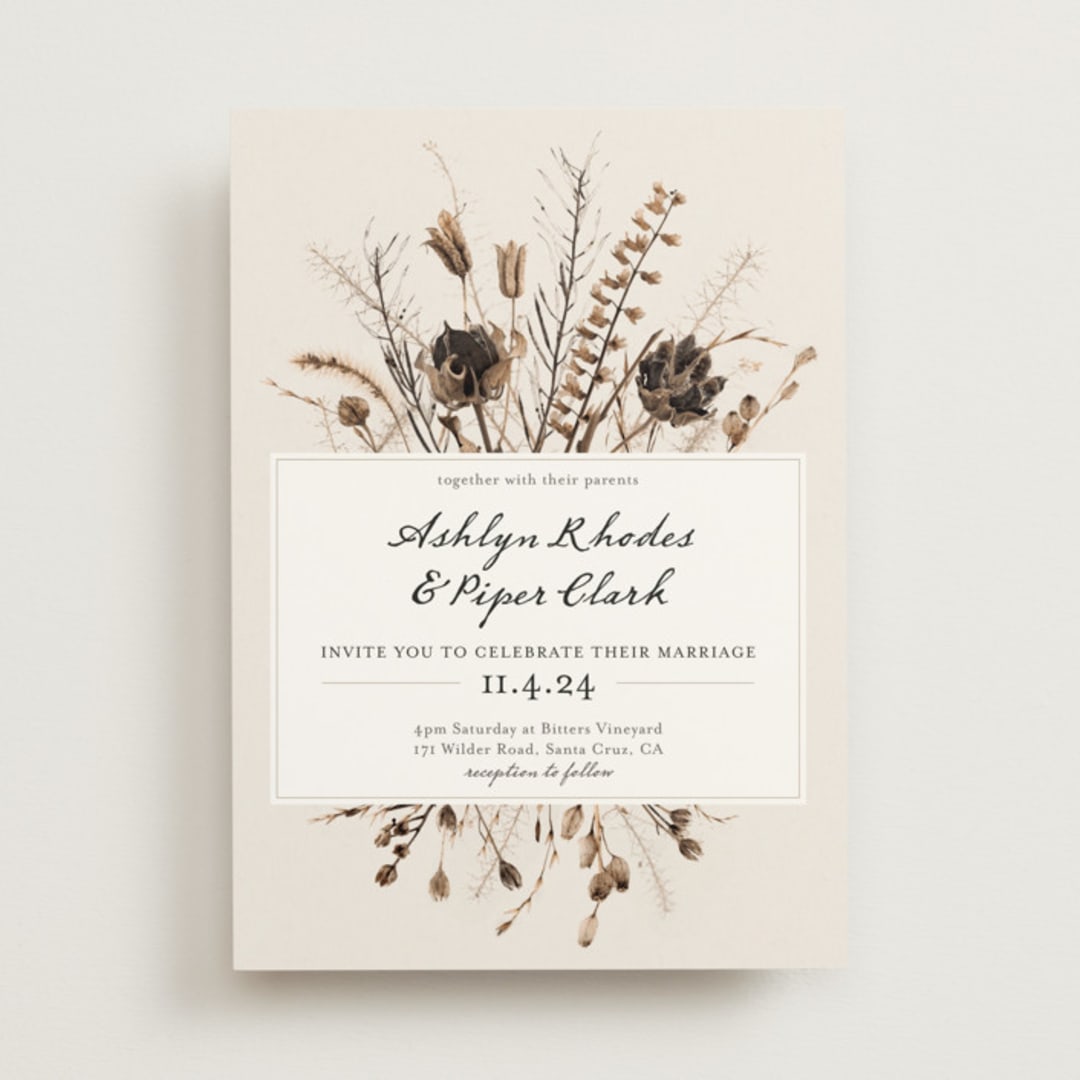 "Gone To Seed" - Wedding Invitations in Taupe by Honeybunch Studio - Front