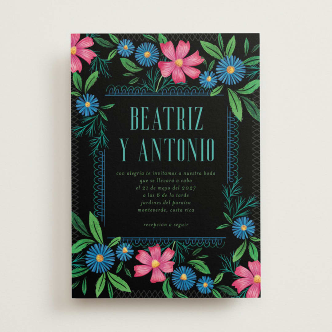 "Embroidery" - Wedding Invitations in Noche by Jackie Crawford - Front