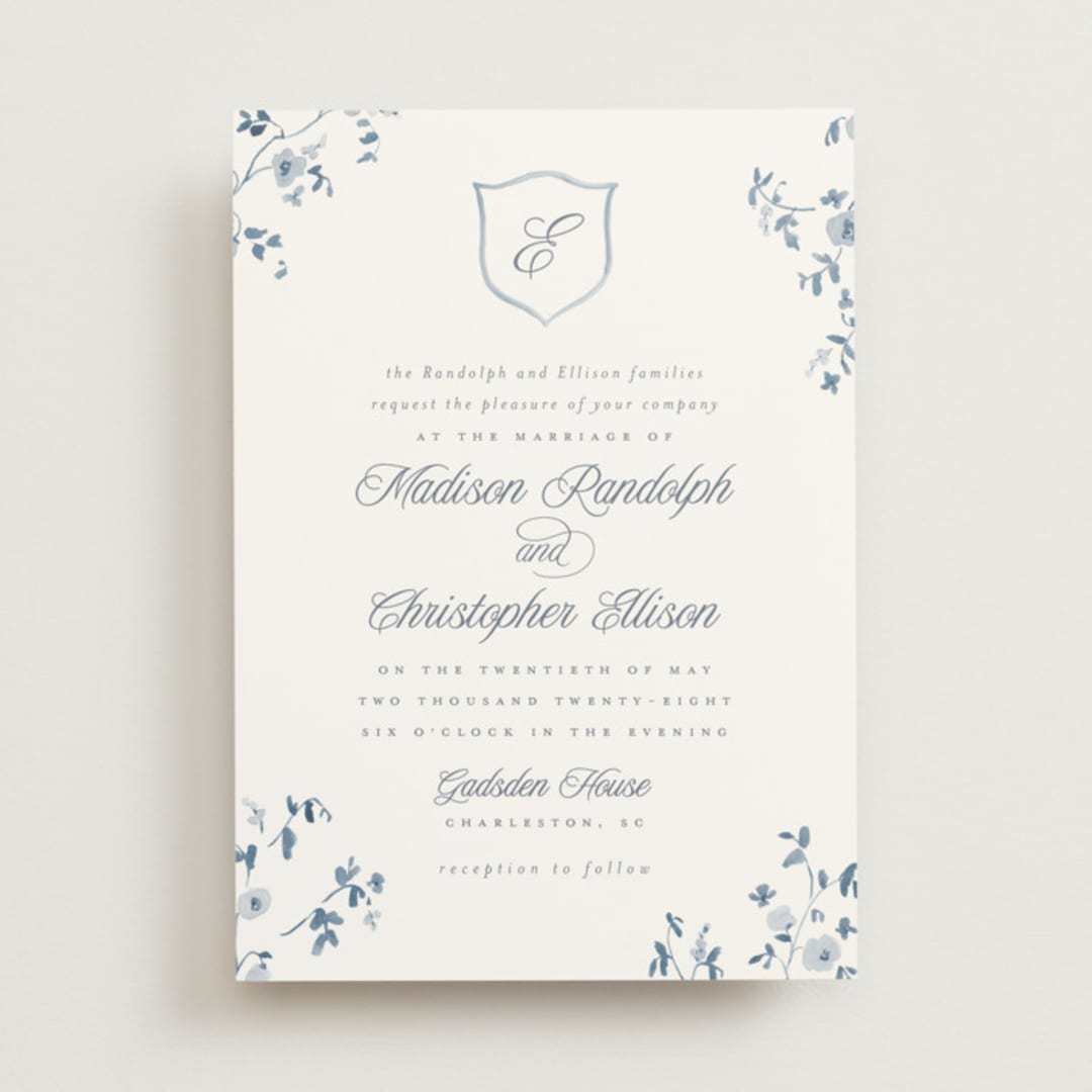 "Wildflower Corners" - Wedding Invitations in Bluebell by Everett Paper Goods - Front