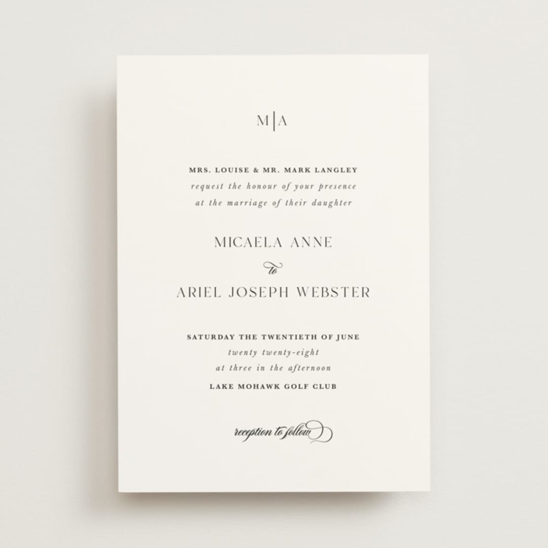 "Classic & Timeless" - Wedding Invitations in Obsidian by Lucrecia Caporale - Front