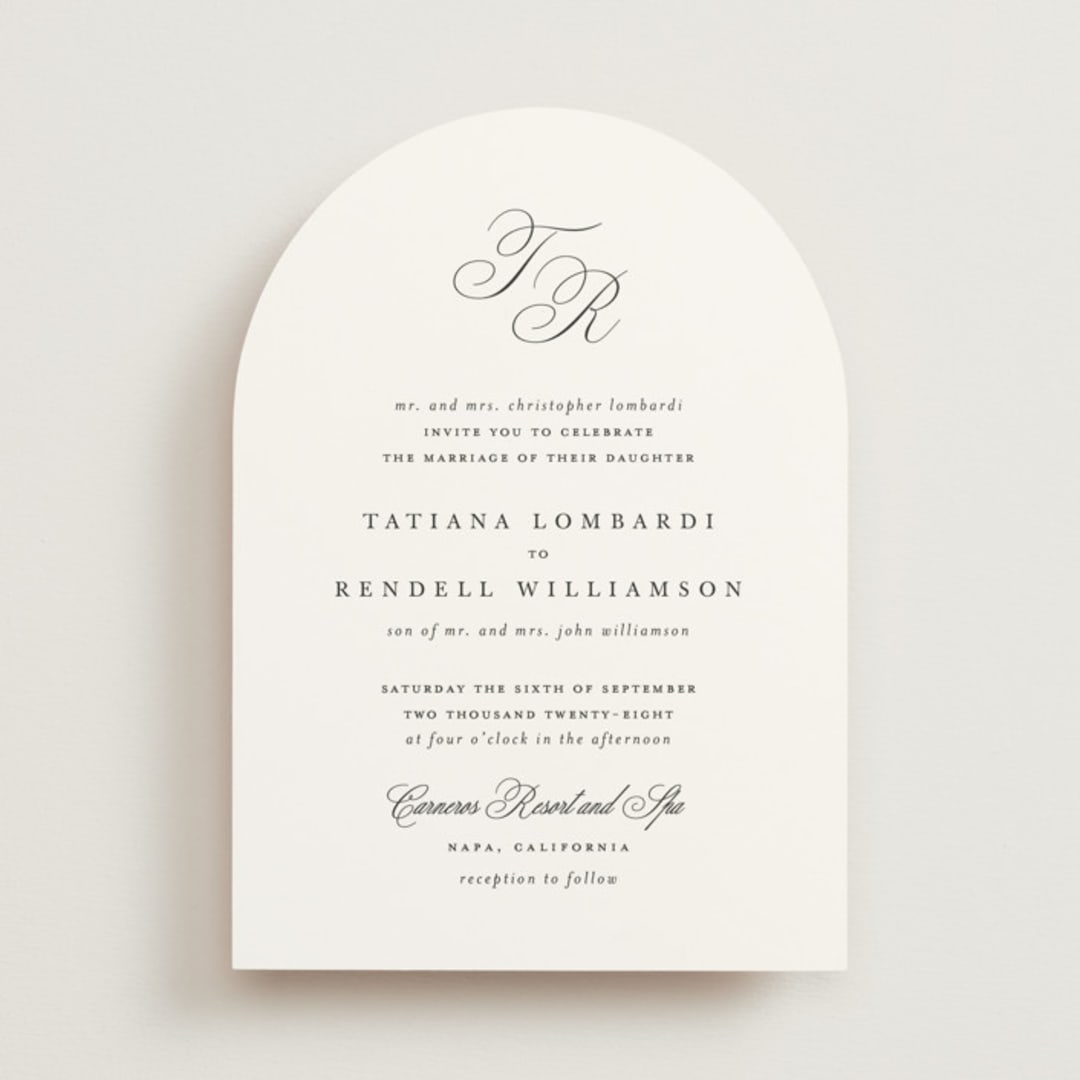"Arch Monogram" - Wedding Invitations in Silk by Kelly Schmidt - Front