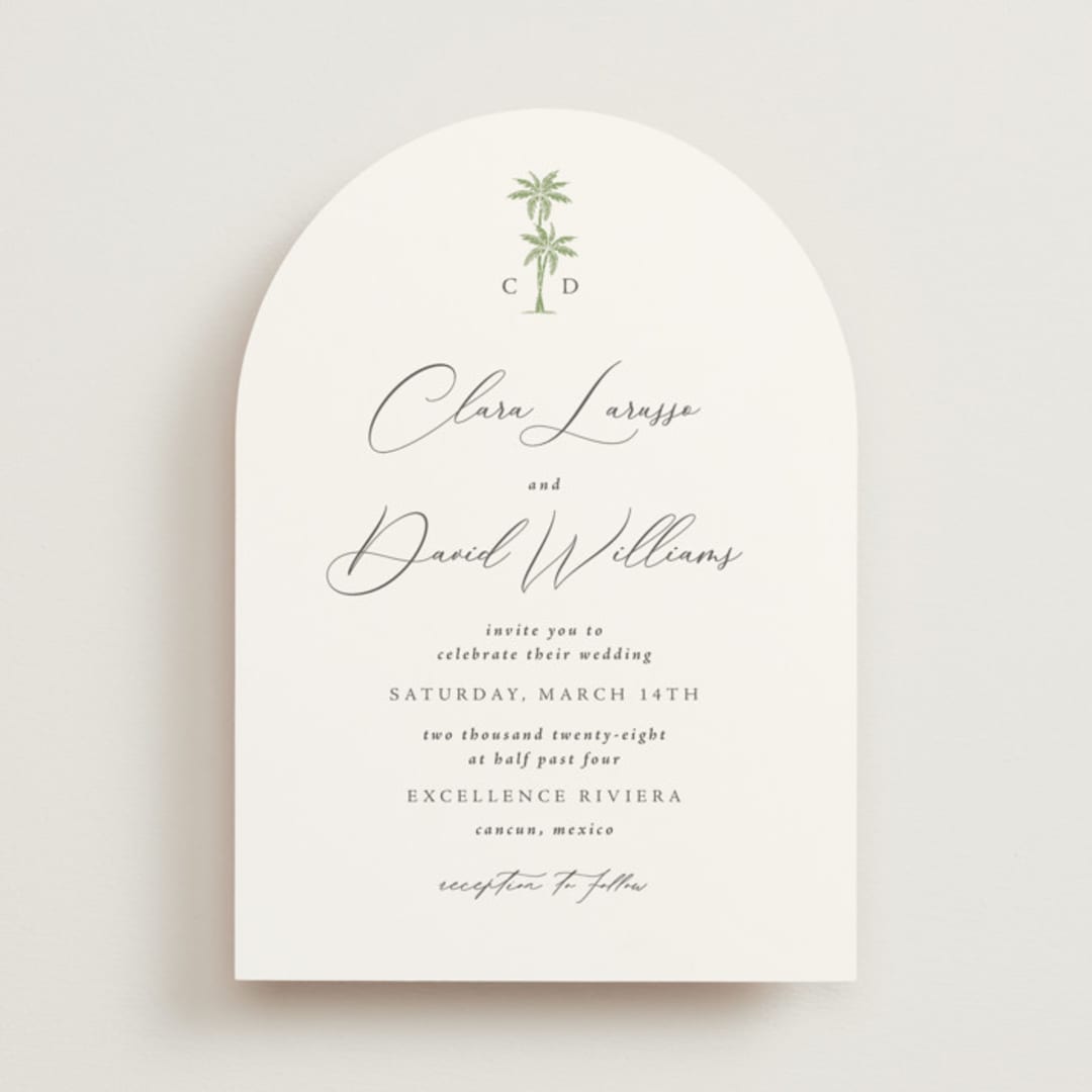 "Palm Monogram" - Wedding Invitations in Leaf by Olivia Raufman - Front
