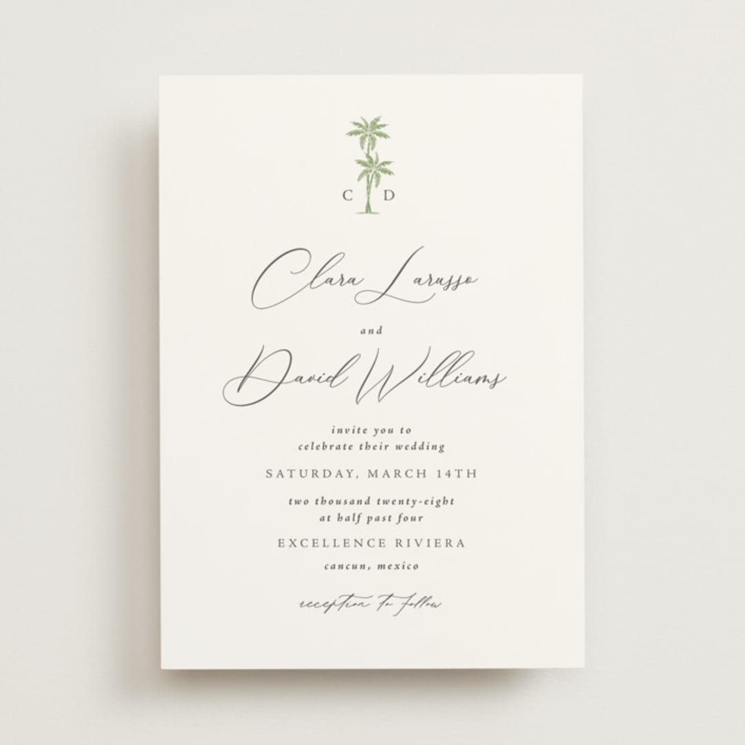 "Palm Monogram" - Wedding Invitations in Leaf by Olivia Raufman - Front