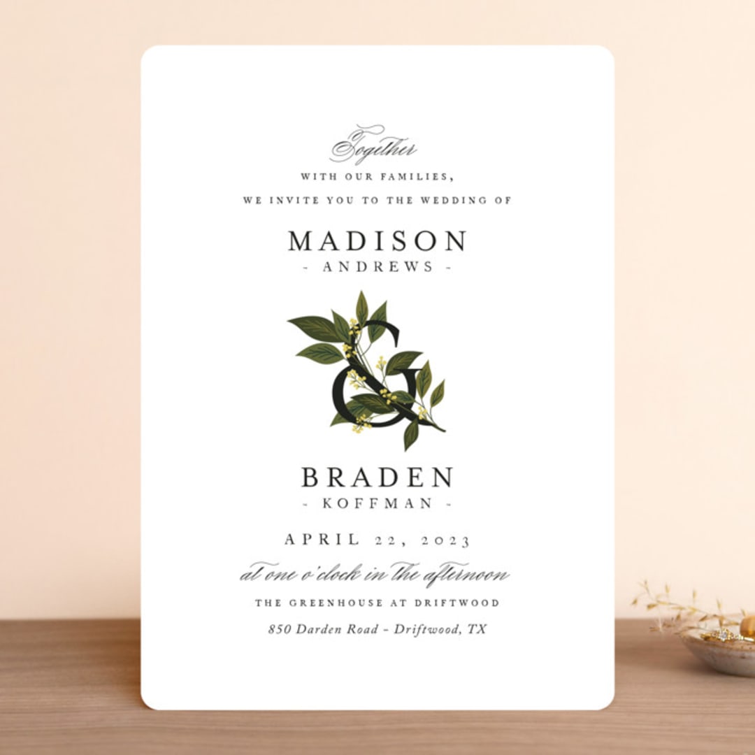 "Conservatory" - Wedding Invitations in Honeysuckle by Jennifer Postorino - Front