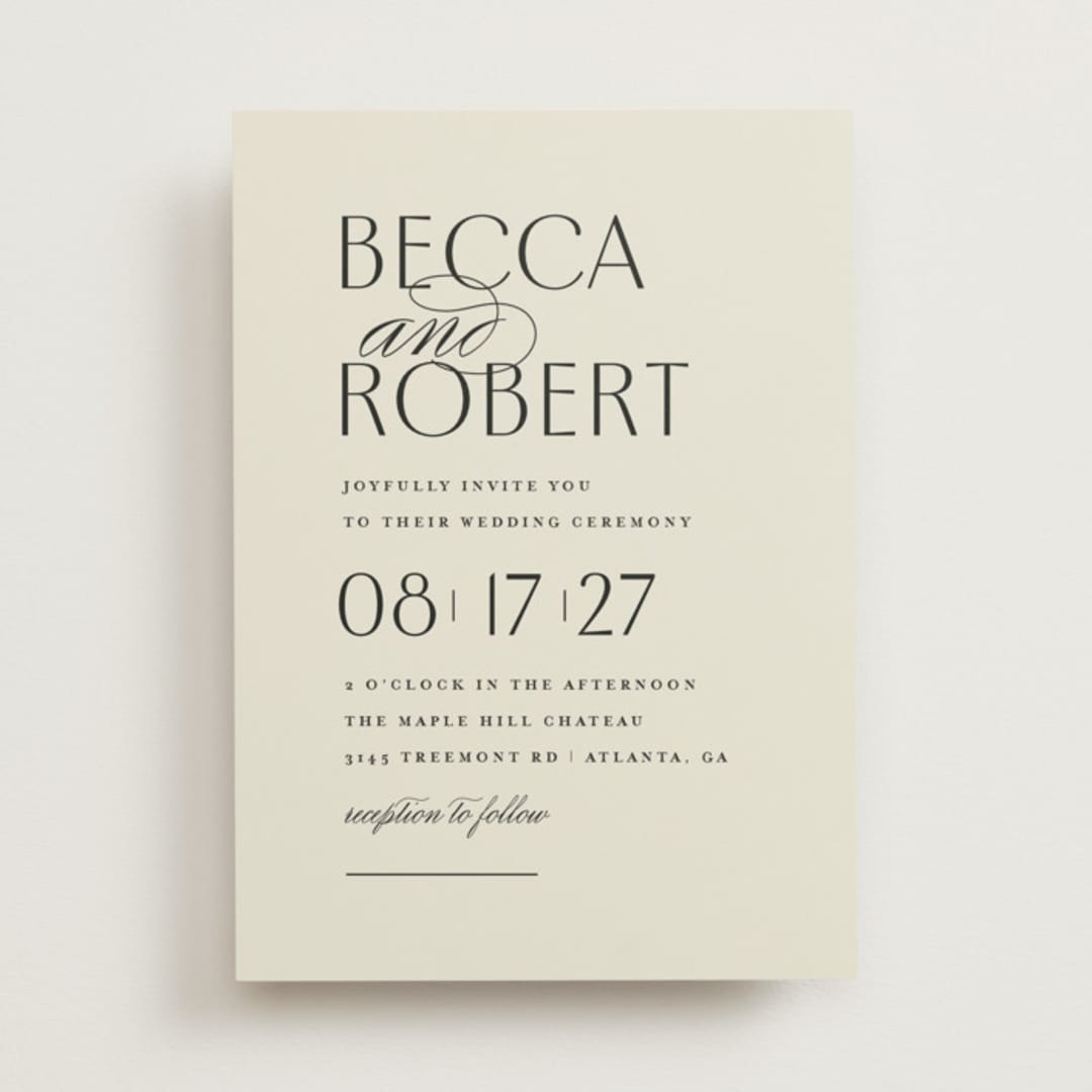 "Elegant Type" - Wedding Invitations in Cream by Louise Kay - Front