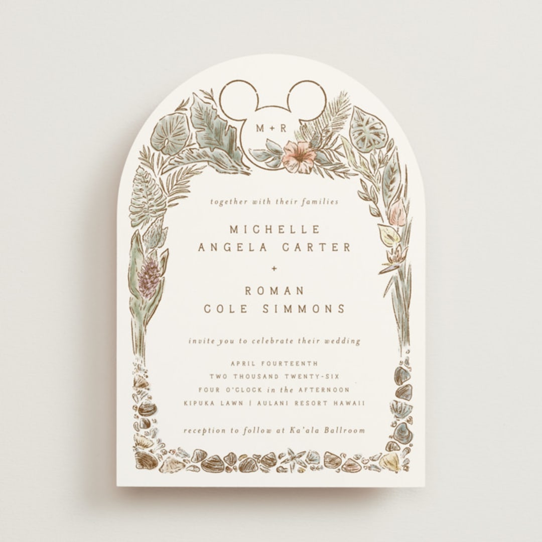 "Disney's Mickey Mouse Tropical Frame" - Wedding Invitations in Earth by Shiny Penny Studio - Front