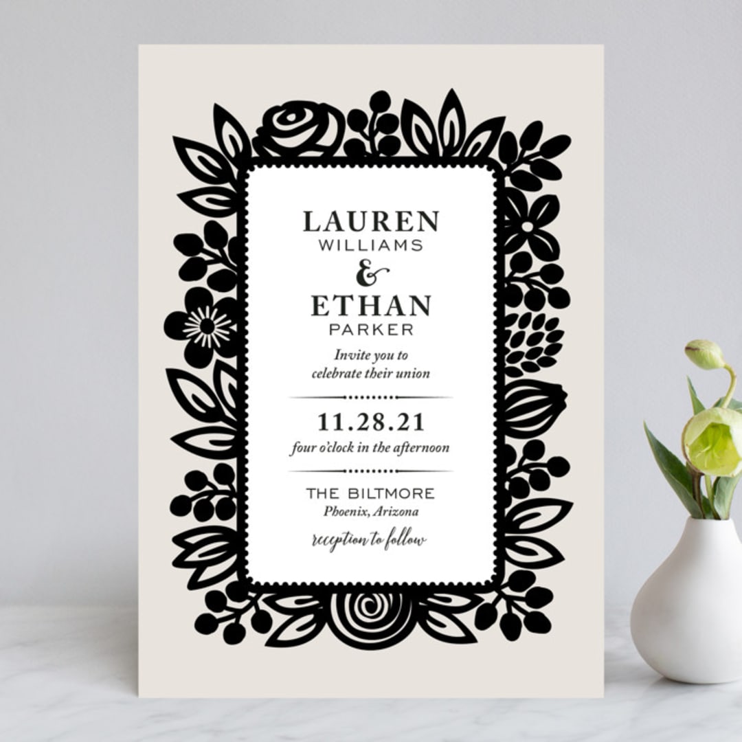 "Modern Floral Frame" - Wedding Invitations in Champagne by Faith Harlow - Front