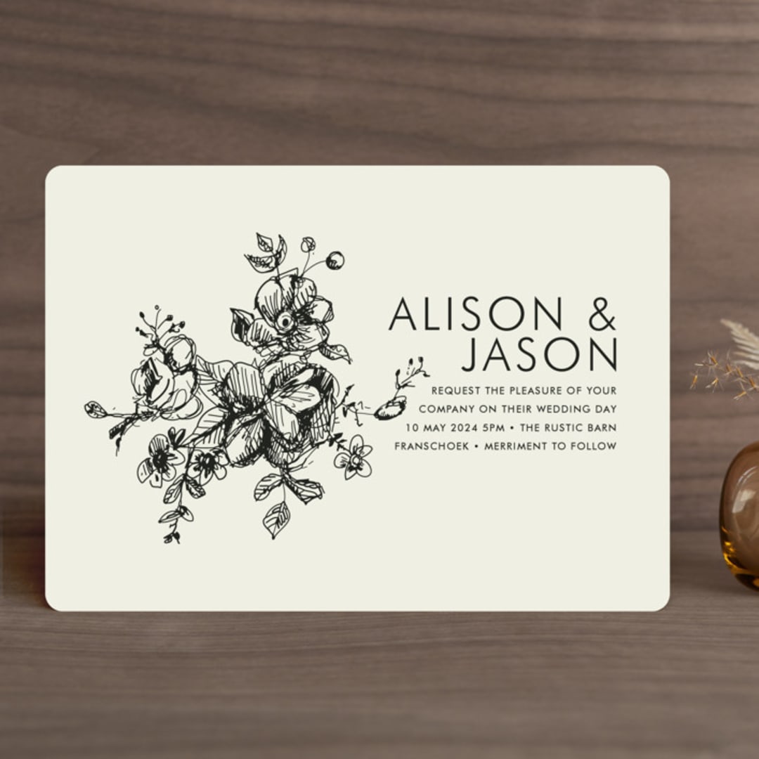"Elegance Illustrated" - Wedding Invitations in Beige by Phrosné Barwood - Front