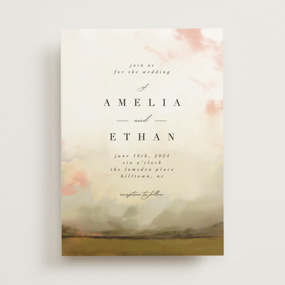 "Pastel Sky" - Wedding Invitations in Moss by Hannah Williams - Front