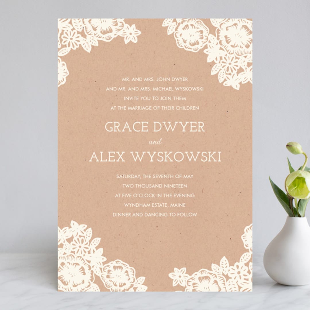 Lace and Kraft Wedding Invitations by Katharine Watson | Minted, image size:1080x1080
