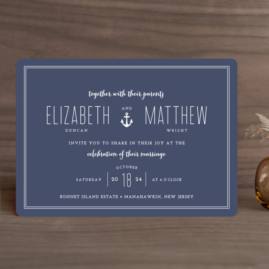 "Down by the Sea" - Wedding Invitations in Marine by Sandra Picco Design - Front