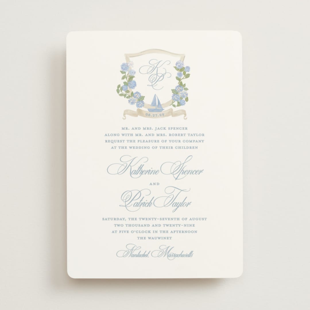 "Coastal crest" - Wedding Invitations in Ocean by Creo Study - Front