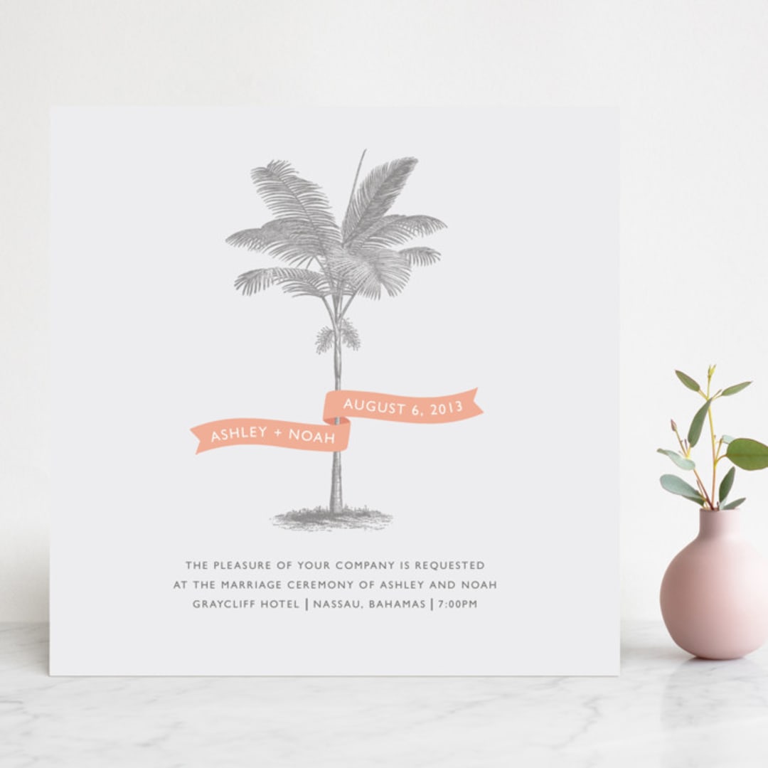 "Palm" - Wedding Invitations in Salmon by Lauren Chism - Front