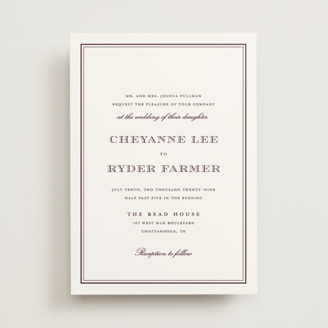 "Engraved names" - Wedding Invitations in Burgundy by Stacey Meacham - Front