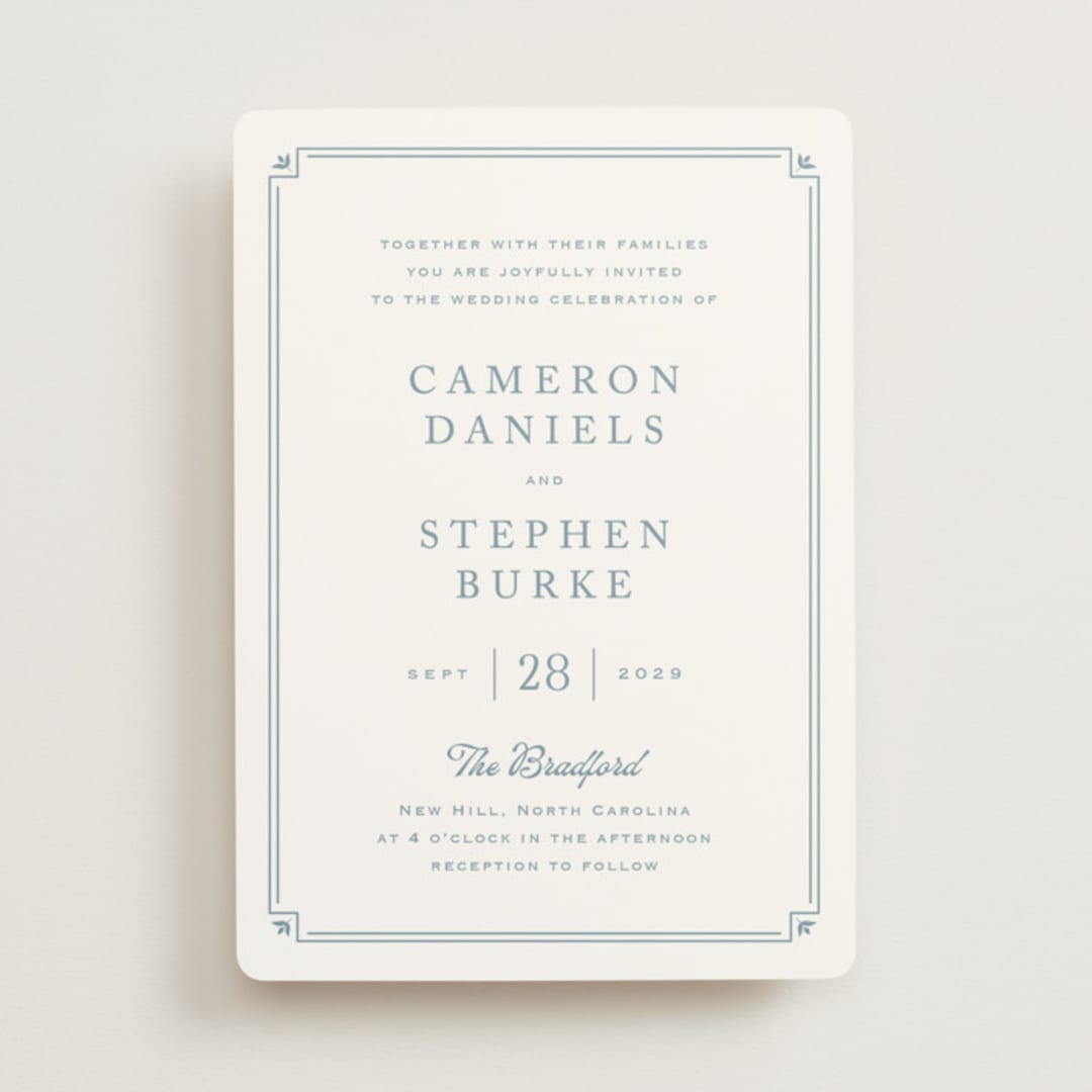 "Fleur Corner" - Wedding Invitations in French Blue by Carolyn MacLaren - Front