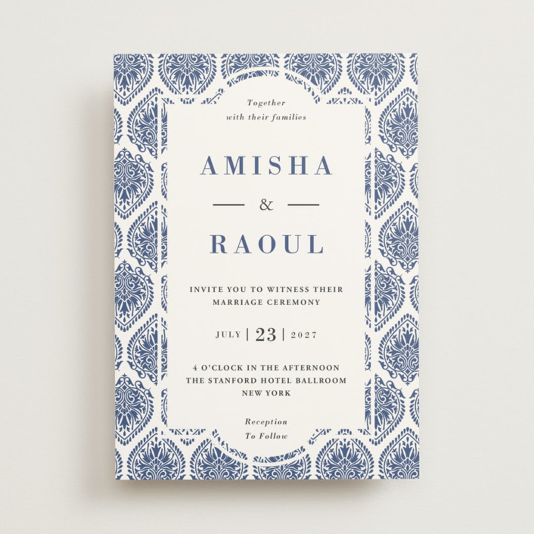 "Calcutta Stamp" - Wedding Invitations in Azure by Oma N. Ramkhelawan - Front